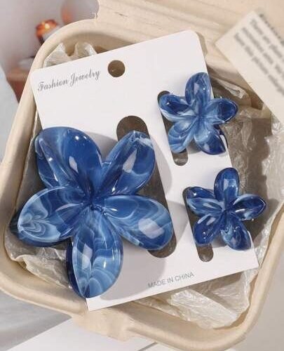 Midnight Blue Bloom Claw Clip SetππΈ