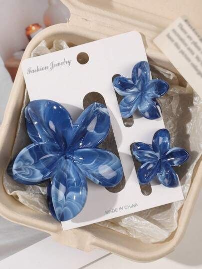 Midnight Blue Bloom Claw Clip SetππΈ