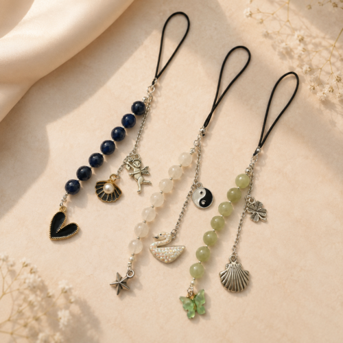 Mystic Charm Beaded Phone Strap ✨🌿💙