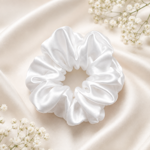 Pearl White Satin Scrunchie 🤍✨