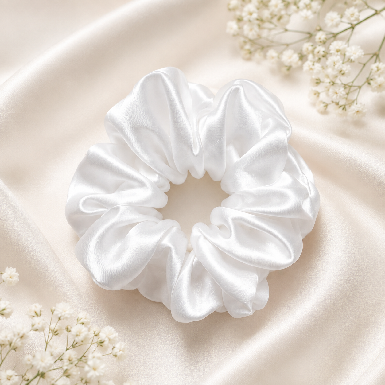 Pearl White Satin Scrunchie 🤍✨