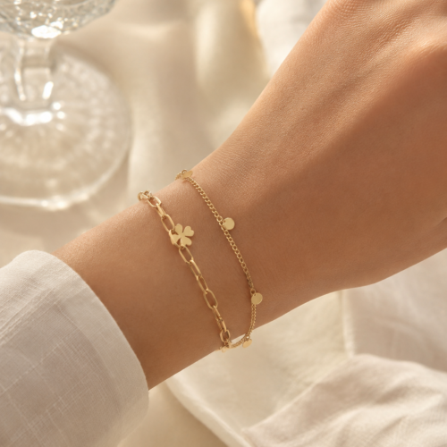 Golden Clover Layered Bracelet 🍀✨