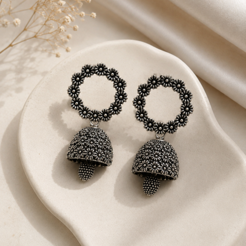 Noir Bloom Jhumka 🖤🌸