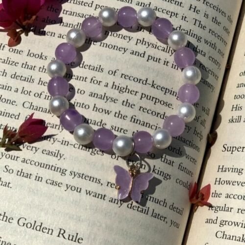 Lavender Butterfly Pearl Bracelet 💜🦋🤍